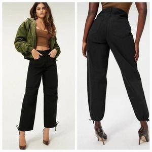 NEW Good American Black Uniform Pant Relaxed‎ Oversized Balloon Jeans